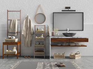 北欧大理石台面的洗手台洗手盆、卫浴柜架