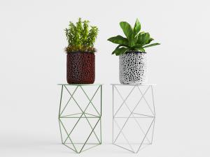 北欧金属镂空花架和孔状花盆盆栽植物