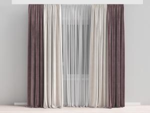 现代金丝绒窗帘窗纱3d模型 现代金丝绒窗帘窗纱