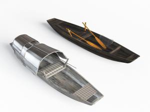 中式老式木船、船桨