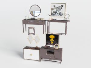 新中式玄关柜边柜、镜3子D