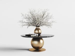 新中式圆形茶几花瓶花卉3d模型 新中式圆形茶几花瓶花卉