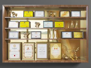 现代奖牌、奖杯、荣誉证书展示架、墙柜