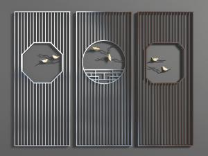 新中式实木嵌入窗格的隔断3d模型 新中式实木嵌入窗格的隔断