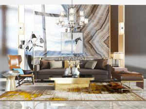 新中式沙发茶几组合、吊灯