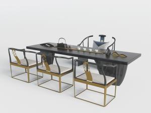 中式黑色实木茶桌椅组合