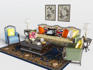 美式沙发茶几、单人沙发、角几边几