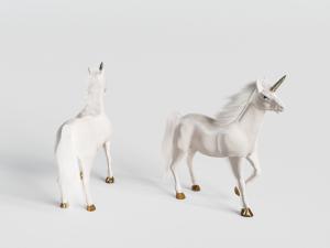 站立和行走的白马