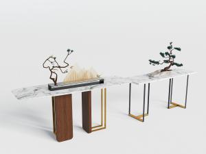 新中式大理石台面的端景台3d模型 新中式大理石台面的端景台