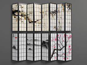 新中式山水树木屏风