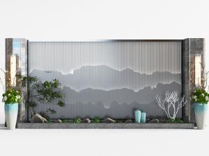 新中式山脉背景墙景观小品