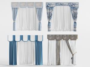 中式窗帘窗纱3d模型 中式窗帘窗纱