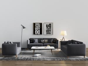 北欧沙发茶几、落地灯、装饰挂画组合