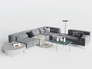 现代拐角沙发茶几组合