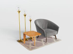 后现代单人沙发、三腿茶几3d模型 后现代单人沙发、三腿茶几