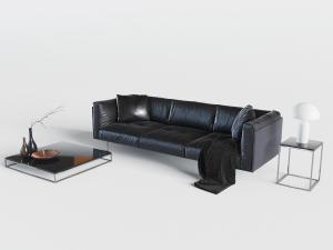 工业风皮革皮纹多人沙发、茶几3d模型 工业风皮革皮纹多人沙发、茶几