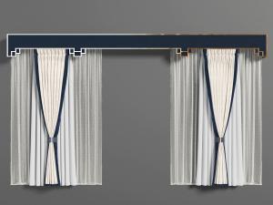 新中式双扇窗帘窗纱3d模型 新中式双扇窗帘窗纱