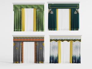 中式带帘头的窗帘窗纱3d模型 中式带帘头的窗帘窗纱