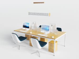 现代多人办公桌椅、苹果电脑