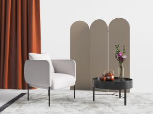 新中式单人沙发、圆形茶几、屏风3d模型 新中式单人沙发、圆形茶几、屏风