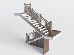 新中式实木栏杆楼梯3d模型 新中式实木栏杆楼梯