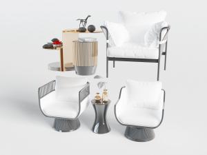 新中式单人沙发边几3d模型 新中式单人沙发边几