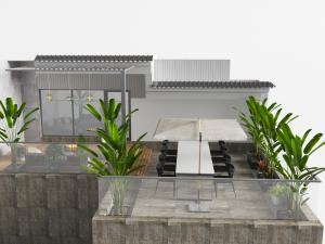 中式露台户外遮阳伞餐桌椅组合