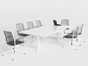 现代长方形白色办公桌椅组合