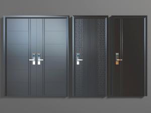 现代带密码锁的双扇平开门