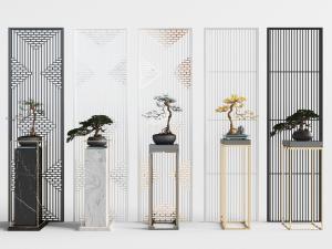 新中式花架盆景隔断3d模型 新中式花架盆景隔断