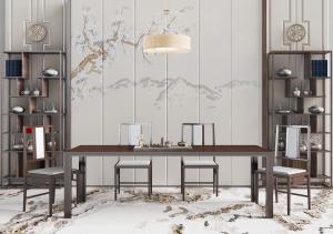 中式实木长方形茶桌椅组合装饰置物架