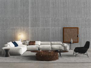 现代白色转角多人沙发、黑色休闲椅子组合