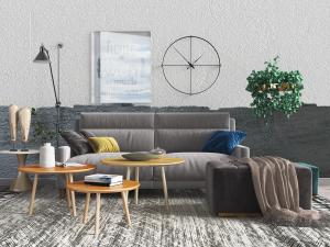 北欧布艺多人沙发、沙发凳和茶几组合