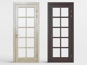 现代实木边框方格玻璃平开门