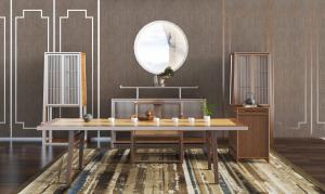 中式长方形茶桌椅边柜