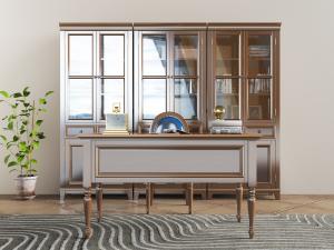 美式写字书桌、书柜3d模型 美式写字书桌、书柜