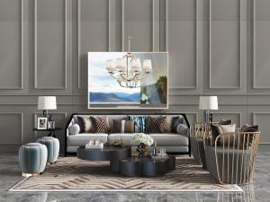 新中式多人单人沙发茶几组合3d模型 新中式多人单人沙发茶几组合