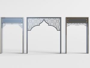 中式带窗格雕花的门套门洞