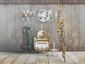 工业风水管齿轮风扇墙饰挂件