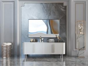 现代轻奢白色电视柜电视机