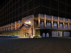 新中式饭店餐馆门头夜景