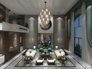 新中式复式挑高客厅餐厅