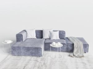 现代简约转角多人沙发、圆形边几3d模型 现代简约转角多人沙发、圆形边几