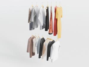 挂在衣架上的连衣裙、衬衣衣服3d模型 挂在衣架上的连衣裙、衬衣衣服