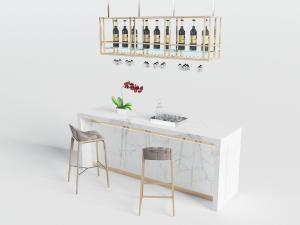 现代轻奢大理石吧台吧椅和酒架
