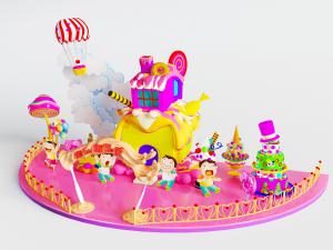 玫红色主题游乐场游乐设施3d模型 玫红色主题游乐场游乐设施
