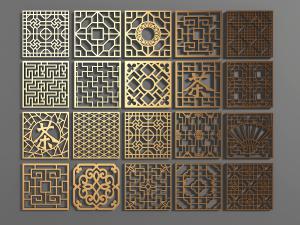 新中式方形雕花构件