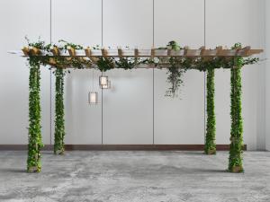 中式田园木质凉亭花架藤蔓植物