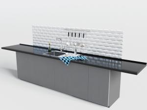 现代黑色操作台灰色柜体的橱柜、洗菜盆