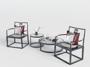 中式实木黑色扶手椅和茶几边几